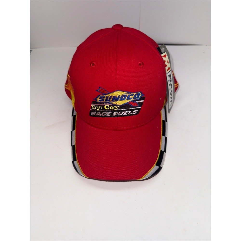Sunoco Race Fuels Red Hat Magic Headwear Flames Checkered Flag Racing Cap NWT